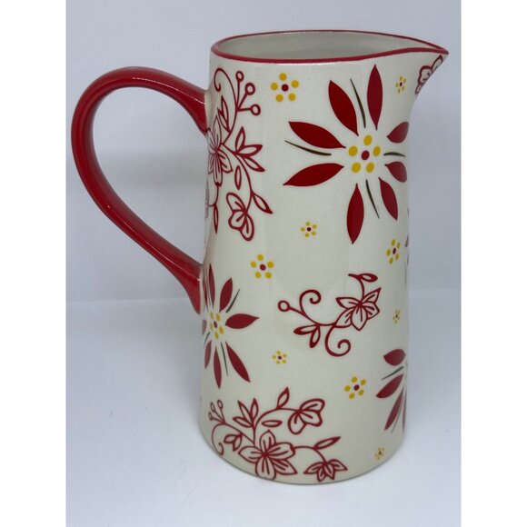 Temp-tations 1.5QT Pitcher Old World Poinsettia Holiday Stoneware 8.5"x8" Retro - Picture 3 of 8